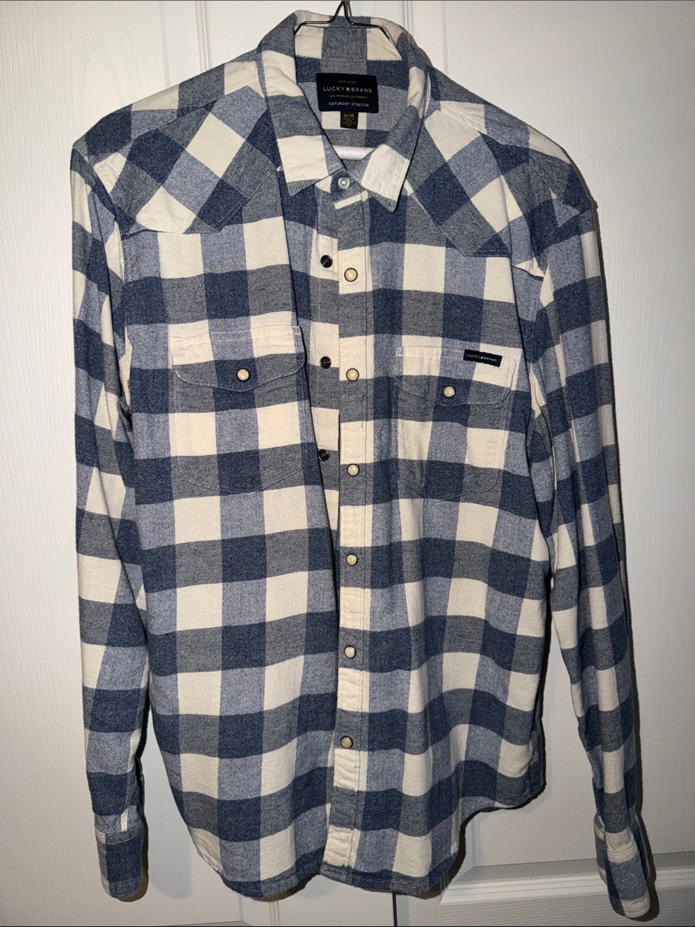 Lucky Brand Men's Navy and White Plaid Button-Down Shirt